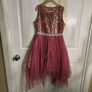 Rare Additions Pink Mauve Semi Formal Girls Dress Sequins Top, Tulle Skirt Sz 10